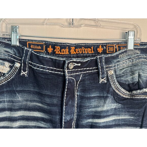 Rock Revival Eilish Womens Blue Distressed Mid-Rise Slim Fit Jeans Size 36 - Picture 2 of 3